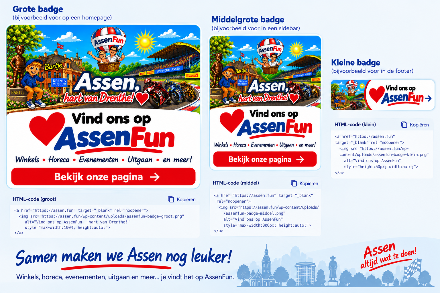 Uitleg van de grote, middelgrote en kleine AssenFun-badge