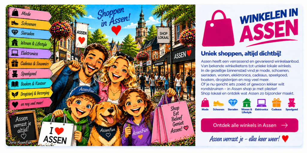 AssenFun cartoon van winkelen in Assen