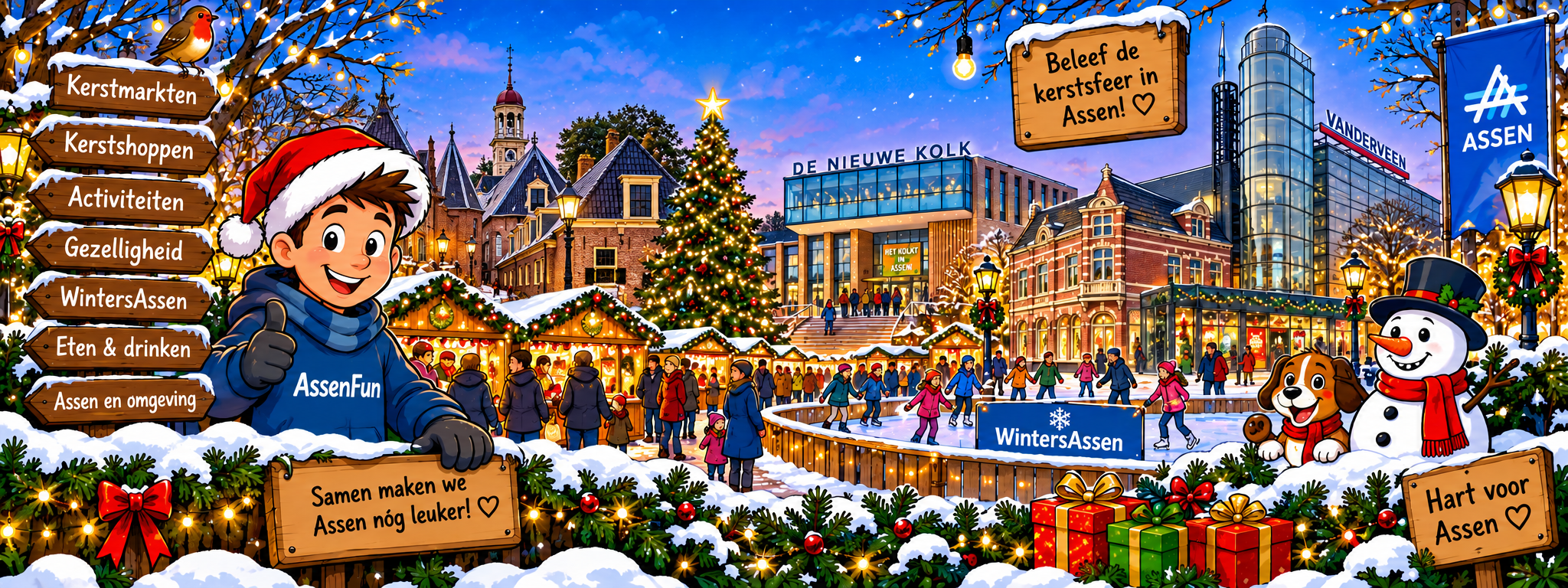 Kerst in Assen 2026 – DNK, Warenhuis Vanderveen en Het Drostenlaantje in kerstsfeer